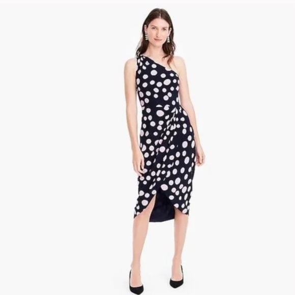 J. Crew Silk One Shoulder Dress in Polka Dot - Picture 2 of 8